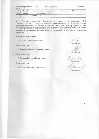 Протокол 1.1 рассмотрения заявок на участие в аукционе по аренде здания бани от 05.12.2013г